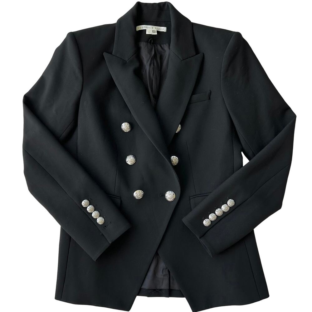 Veronica Beard Miller Dickey Double Breasted Blazer Black Silver Buttons Sz 6